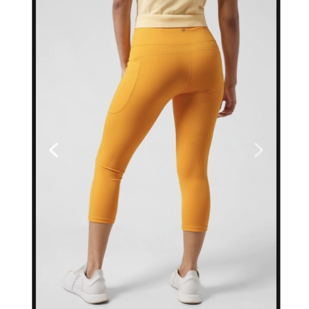 NWT Athleta Radiant Sunrise Yellow Ultimate Stash II Capri Legging Wicking - Picture 2 of 10